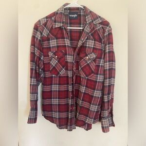 Wrangler Flannel Red Plaid Button-Up Shirt
